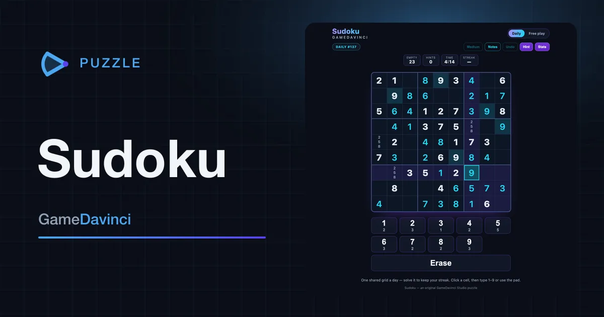 Play Sudoku — free online Puzzle game